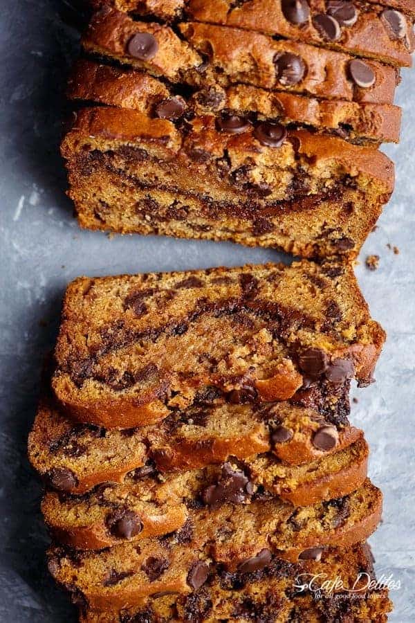 Moist Nutella Swirl Pumpkin Bread: Pure Pumpkin & Chocolate Chips